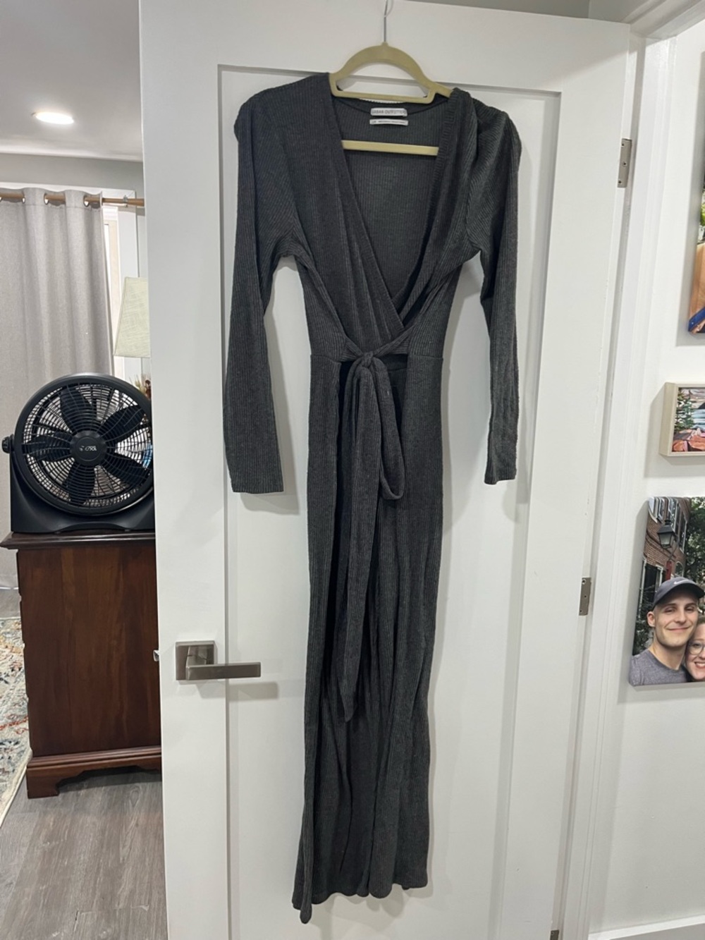 Urban Outfitters Charcoal Ribbed Wrap Jumpsuit